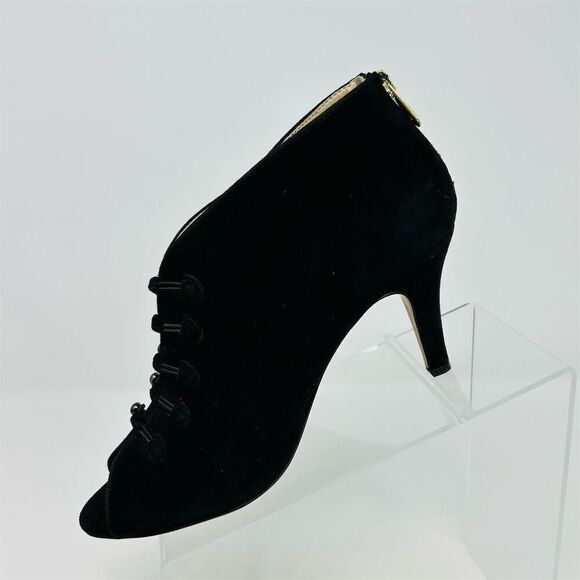 Adrienne Vittadini Women's Black Suede Peep Toe Booties Size 7.5 Back Zipper - Picture 3 of 12
